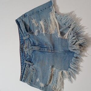Fashion Nova Frayed Jean Shorts - Light Blue